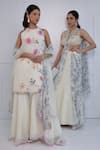 Buy_Amit Sachdeva_Ivory Net Printed Floral Notched Pre-draped Saree With Blouse_Online_at_Aza_Fashions