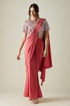 Buy_Aakaar_Pink Moss Crepe Embellished Sequin Work Round Crystal Palazzo Saree With Blouse _at_Aza_Fashions