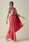 Aakaar_Pink Moss Crepe Embellished Sequin Work Round Crystal Palazzo Saree With Blouse _Online_at_Aza_Fashions