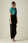 Aakaar_Black Moss Crepe Crystal Cowl Draped Saree With Blouse_Online_at_Aza_Fashions