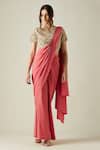 Buy_Aakaar_Pink Moss Crepe Embroidered Sequin And Bead Work Garden Palazzo Saree With Blouse_at_Aza_Fashions