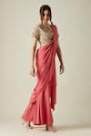 Aakaar_Pink Moss Crepe Embroidered Sequin And Bead Work Garden Palazzo Saree With Blouse_Online_at_Aza_Fashions