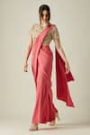 Buy_Aakaar_Pink Moss Crepe Embroidered Sequin And Bead Work Garden Palazzo Saree With Blouse_Online_at_Aza_Fashions