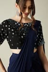 Shop_Aakaar_Blue Cotton Silk Palazzo Saree With Embellished Blouse_Online_at_Aza_Fashions