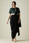 Buy_Aakaar_Black Embellished Metallic Crystal Work Round Cowl Draped Saree With Blouse _at_Aza_Fashions