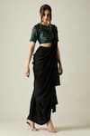 Aakaar_Black Embellished Metallic Crystal Work Round Cowl Draped Saree With Blouse _Online_at_Aza_Fashions
