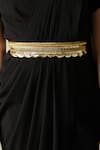 Shop_Aakaar_Black Embellished Metallic Crystal Work Pleated Draped Saree Dress With Belt_Online_at_Aza_Fashions