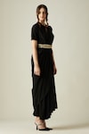 Aakaar_Black Embellished Metallic Crystal Work Pleated Draped Saree Dress With Belt_Online_at_Aza_Fashions