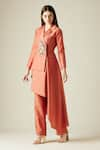 Buy_Aakaar_Orange Cotton Silk Embroidery Sequins Notched Lapel Blazer Tunic And Pant Set _at_Aza_Fashions