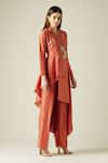 Aakaar_Orange Cotton Silk Embroidery Sequins Notched Lapel Blazer Tunic And Pant Set _Online_at_Aza_Fashions