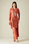 Buy_Aakaar_Orange Cotton Silk Embroidery Sequins Notched Lapel Blazer Tunic And Pant Set _Online_at_Aza_Fashions