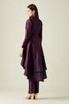 Shop_Aakaar_Purple Silk Embroidery Pearls Lapel Collar Blazer Tunic And Pant Set _at_Aza_Fashions