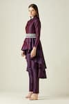 Buy_Aakaar_Purple Silk Embroidery Pearls Lapel Collar Blazer Tunic And Pant Set _Online_at_Aza_Fashions