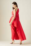 Shop_Aakaar_Red Silk Tissue Stones One Shoulder Tunic And Draped Pant Set_at_Aza_Fashions