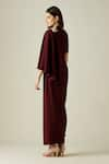 Shop_Aakaar_Wine Moss Crepe Embroidery Leather Round Draped Gown _at_Aza_Fashions