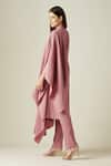 Shop_Aakaar_Pink Moss Crepe Embroidery Bead Work Mandarin Cowl Draped Tunic And Pant Set _at_Aza_Fashions