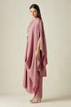 Buy_Aakaar_Pink Moss Crepe Embroidery Bead Work Mandarin Cowl Draped Tunic And Pant Set _Online_at_Aza_Fashions