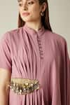 Shop_Aakaar_Pink Moss Crepe Embroidery Bead Work Mandarin Cowl Draped Tunic And Pant Set _Online_at_Aza_Fashions