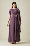 Buy_Aakaar_Purple Silk Tissue Sequins Round Taylor Draped Gown _at_Aza_Fashions