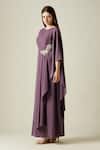 Buy_Aakaar_Purple Silk Tissue Sequins Round Taylor Draped Gown _Online_at_Aza_Fashions