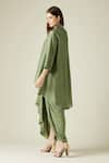 Shop_Aakaar_Green Cotton Silk Embroidery Bead Work V Asymmetric Tunic And Draped Skirt Set _at_Aza_Fashions