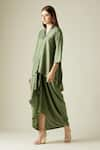 Aakaar_Green Cotton Silk Embroidery Bead Work V Asymmetric Tunic And Draped Skirt Set _Online_at_Aza_Fashions