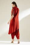 Shop_Aakaar_Orange Cotton Silk Embroidery Sequins Wide Asymmetric Tunic And Draped Pant Set _at_Aza_Fashions