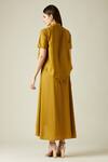 Shop_Aakaar_Yellow Cotton Silk Mandarin Collar Marigold Cowl Draped Dress _at_Aza_Fashions