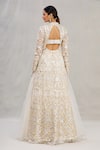 Shop_ASAL by Abu Sandeep_White Net Embroidery Jacket: Band Collar And Lehenga Set For Women_at_Aza_Fashions