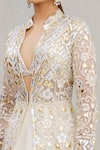 ASAL by Abu Sandeep_White Net Embroidery Jacket: Band Collar And Lehenga Set For Women_at_Aza_Fashions