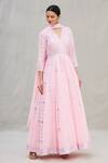 Buy_ASAL by Abu Sandeep_Pink Embroidery V Neck Anarkali Set _Online_at_Aza_Fashions