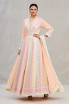 Buy_ASAL by Abu Sandeep_Peach Viscose Georgette Embroidery V Neck Anarkali Set _at_Aza_Fashions