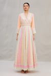 ASAL by Abu Sandeep_Peach Viscose Georgette Embroidery V Neck Anarkali Set _Online_at_Aza_Fashions