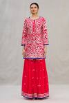 ASAL by Abu Sandeep_Red Viscose Georgette Embroidery Round Kurta Sharara Set _Online_at_Aza_Fashions