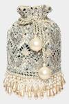 Buy_Aanchal Sayal_White Pearls, Sequins Gabriella Velvet Bucket Bag _at_Aza_Fashions