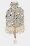 Aanchal Sayal_White Pearls, Sequins Gabriella Velvet Bucket Bag _Online_at_Aza_Fashions
