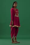 Buy_5elements_Red 100% Cotton With Silk Brocade Yoke Crushed Anarkali And Dhoti Pant Set _Online_at_Aza_Fashions