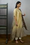 Buy_Meghna Panchmatia_Beige Natural Dupion Crepe Silk Round Long Kurta With Printed Dupatta _Online_at_Aza_Fashions