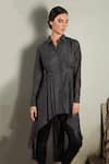 Buy_Chillosophy_Grey Cotton Silk Shirt Collar Asymmetric Tunic  _at_Aza_Fashions