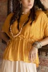 Shop_Enech_Yellow Top Shimmer Georgette Pant Silk Modal Embellished Kaftan With Draped _Online_at_Aza_Fashions