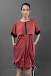 Buy_Chillosophy_Maroon Poplin Round Short Box Dress  _at_Aza_Fashions