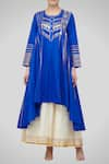 Gulabo by Abu Sandeep_Blue Cotton Asymmetric Kalidar Kurta_Online_at_Aza_Fashions