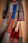 Shop_Gulabo By Abu Sandeep_Multi Color Patchwork Mirror Work Boat Neck Kurta _Online_at_Aza_Fashions