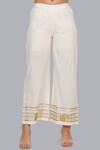 Shop_Gulabo By Abu Sandeep_White Kora Cotton Embroidered Striped Pants_at_Aza_Fashions