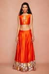 Gulabo by Abu Sandeep_Orange 100% Pure Chanderi Silk Embroidered Gota Bordered Lehenga  _Online_at_Aza_Fashions