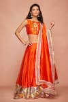 Buy_Gulabo by Abu Sandeep_Orange 100% Pure Chanderi Silk Embroidered Gota Bordered Lehenga  _Online_at_Aza_Fashions