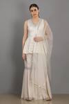 Buy Asaga White Organza, Satin, Linen V Neck Embroidered Peplum Top And Sharara Set at Aza Fashions Buy_Asaga_White Organza, Satin, Linen V Neck Embroidered Peplum Top And Sharara Set _at_Aza_Fashions