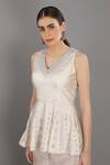 Shop Asaga White Organza, Satin, Linen V Neck Embroidered Peplum Top And Sharara Set Online at Aza Fashions Shop_Asaga_White Organza, Satin, Linen V Neck Embroidered Peplum Top And Sharara Set _Online_at_Aza_Fashions