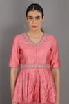 Buy_Asaga_Pink Linen V Neck Embroidered Peplum Top And Sharara Set _Online_at_Aza_Fashions