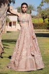 Buy_Sahil Kochhar_Pink Silk Organza V Neck Aziza Bridal Lehenga Set  _at_Aza_Fashions